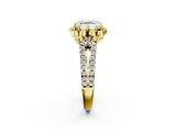 Yellow gold Asscher Halo Diamond Floral Split Shank Engagement Ring 3