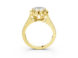 Yellow gold Asscher Halo Diamond Floral Split Shank Engagement Ring 4