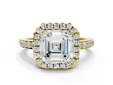 Yellow gold Asscher Halo Diamond Pavé Band Ring with Prong Setting_23