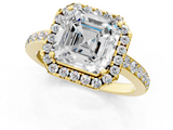 Yellow gold Asscher Halo Diamond Pavé Band Ring with Prong Setting_24