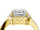 Yellow gold Asscher Halo Diamond Pavé Band Ring with Prong Setting_27