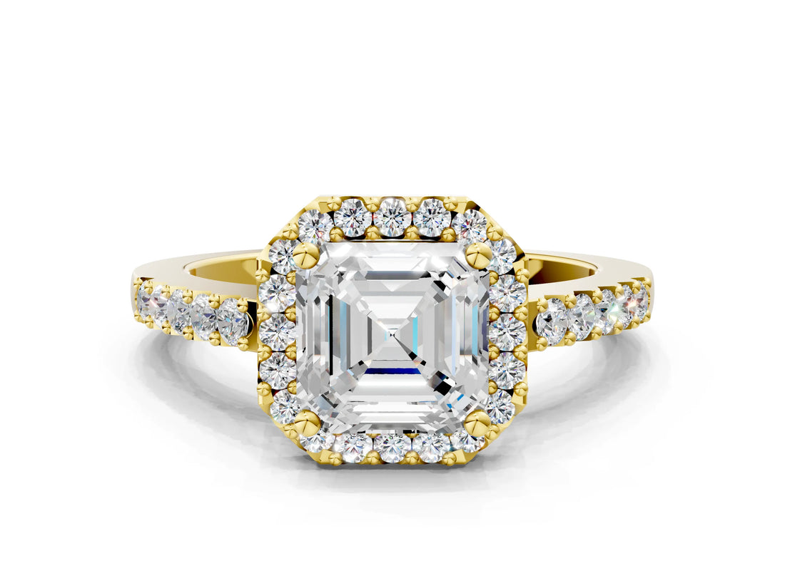 Yellow gold Asscher Halo Diamond Pavé Solitaire Ring_39