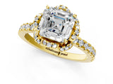 Yellow gold Asscher Halo Diamond Pave Band Ring with Four-Prong Setting_16