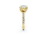 Yellow gold Asscher Halo Diamond Pave Band Ring with Four-Prong Setting_17