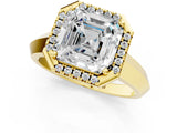 Yellow gold Asscher Halo Diamond Ring with Cathedral Band and Four-Prong Setting_48