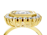 Yellow gold Asscher Halo Diamond Ring with Milgrain Edge and Round Prong Setting_81