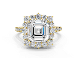 Yellow gold Asscher Halo Diamond Ring with Pavé Band and Prong Setting_18