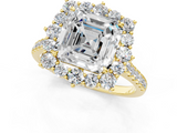 Yellow gold Asscher Halo Diamond Ring with Pavé Band and Prong Setting_19