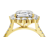 Yellow gold Asscher Halo Diamond Ring with Pavé Band and Prong Setting_22