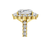 Yellow gold Asscher Halo Diamond Ring with Pavé Band and Prong Setting_23