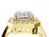 Yellow gold Asscher Halo Diamond Ring with Split Shank and Four-Prong Setting_10