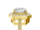 Yellow gold Asscher Halo Diamond Ring with Split Shank and Four-Prong Setting_11