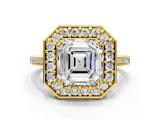 Yellow gold Asscher Halo Diamond Ring with Split Shank and Four-Prong Setting_6