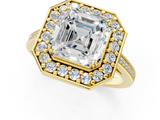 Yellow gold Asscher Halo Diamond Ring with Split Shank and Four-Prong Setting_7