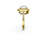 Yellow gold Asscher Halo Diamond Ring with Split Shank and Four-Prong Setting_8
