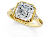 Yellow gold Asscher Halo Diamond Ring with Tapered Band and Four-Prong Setting_11