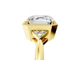 Yellow gold Asscher Halo Diamond Ring with Tapered Band and Four-Prong Setting_15