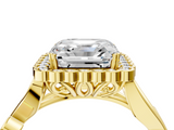 Yellow gold Asscher Halo Diamond Ring with Vintage Split Shank and Four-Prong Setting_32