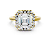 Yellow gold Asscher Halo Diamond Solitaire with Pavé Band and Four-Prong Setting_12