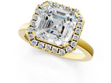 Yellow gold Asscher Halo Diamond Solitaire with Pavé Band and Four-Prong Setting_13