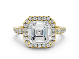 Yellow gold Asscher Halo Diamond Solitaire with Pavé Band and Four-Prong Setting_40