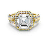 Yellow gold Asscher Halo Diamond Split Shank Engagement Ring with Prong Setting_87