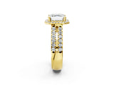 Yellow gold Asscher Halo Diamond Split Shank Engagement Ring with Prong Setting_89