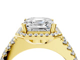 Yellow gold Asscher Halo Diamond Split Shank Engagement Ring with Prong Setting_91