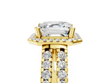 Yellow gold Asscher Halo Diamond Split Shank Engagement Ring with Prong Setting_92