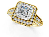 Yellow gold Asscher Halo Diamond Split Shank Ring with Milgrain Detail_52