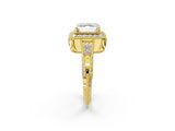 Yellow gold Asscher Halo Diamond Split Shank Ring with Milgrain Detail_53