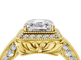 Yellow gold Asscher Halo Diamond Split Shank Ring with Milgrain Detail_55