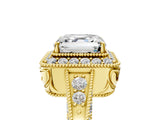 Yellow gold Asscher Halo Diamond Split Shank Ring with Milgrain Detail_56