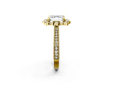 Yellow gold Asscher Halo Milgrain Pave Diamond Ring with Four-Prong Setting 2