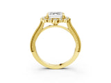 Yellow gold Asscher Halo Milgrain Pave Diamond Ring with Four-Prong Setting 3