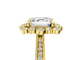 Yellow gold Asscher Halo Milgrain Pave Diamond Ring with Four-Prong Setting 5