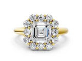 Yellow gold Asscher Halo Milgrain Solitaire with Bezel Set Side Stones and Pave Band_32