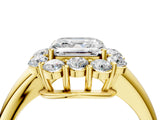 Yellow gold Asscher Halo Milgrain Solitaire with Bezel Set Side Stones and Pave Band_36