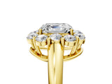 Yellow gold Asscher Halo Milgrain Solitaire with Bezel Set Side Stones and Pave Band_37
