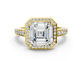Yellow gold Asscher Halo Pavé Diamond Engagement Ring with Bezel Setting_23