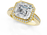 Yellow gold Asscher Halo Pavé Diamond Engagement Ring with Bezel Setting_24