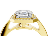 Yellow gold Asscher Halo Pavé Diamond Engagement Ring with Bezel Setting_27