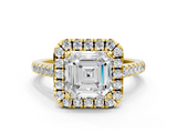 Yellow gold Asscher Halo Pavé Diamond Engagement Ring with Four-Prong Setting_3