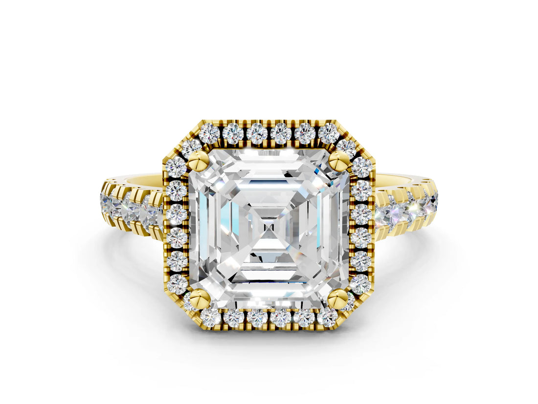 Yellow gold Asscher Halo Pavé Diamond Engagement Ring with Four-Prong Setting_87