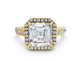 Yellow gold Asscher Halo Pavé Diamond Engagement Ring with Four-Prong Setting_87
