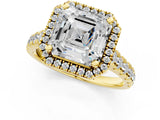Yellow gold Asscher Halo Pavé Diamond Engagement Ring with Four-Prong Setting_88