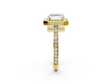 Yellow gold Asscher Halo Pave Band Solitaire Ring with Prong Setting_55