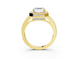 Yellow gold Asscher Halo Pave Band Solitaire Ring with Prong Setting_56