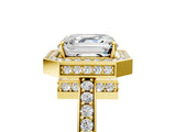Yellow gold Asscher Halo Pave Band Solitaire Ring with Prong Setting_58