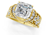 Yellow gold Asscher Halo Pave Diamond Engagement Ring with Milgrain Detailing_54